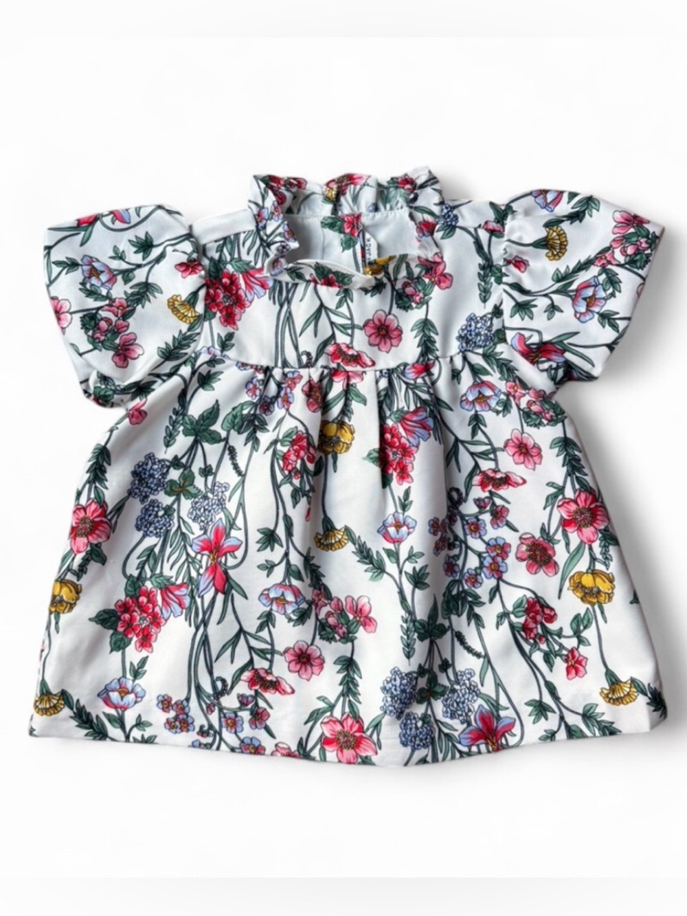 Janie and Jack White Floral Puff-Sleeve Blouse